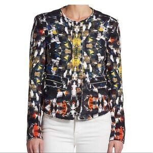 1. State Print Collarless Blazer Jacket